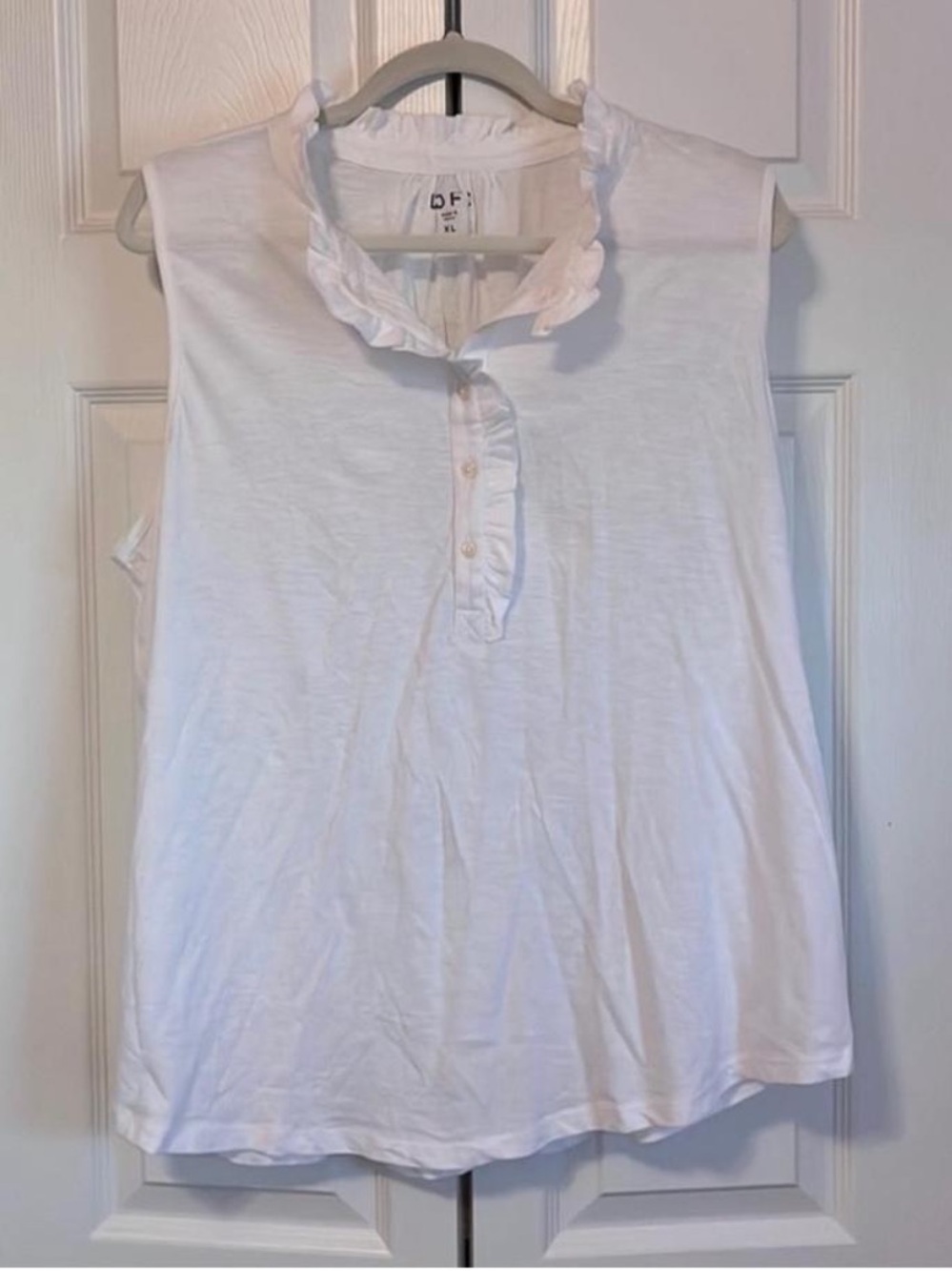 White Ruffle Henley Sleeveless Top